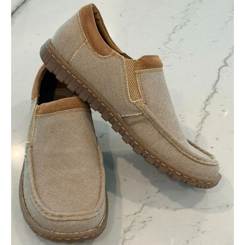 Born Mens Gudmund Natural Canvas Slip On Shoes Loafers SZ 12